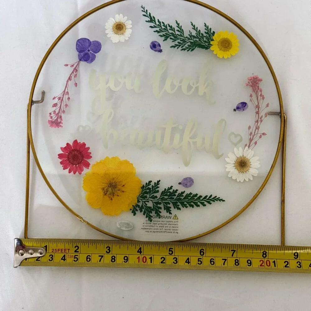 Smile You Are Beautiful Glass Pressed Flower, Framed Gold, Floating Frame